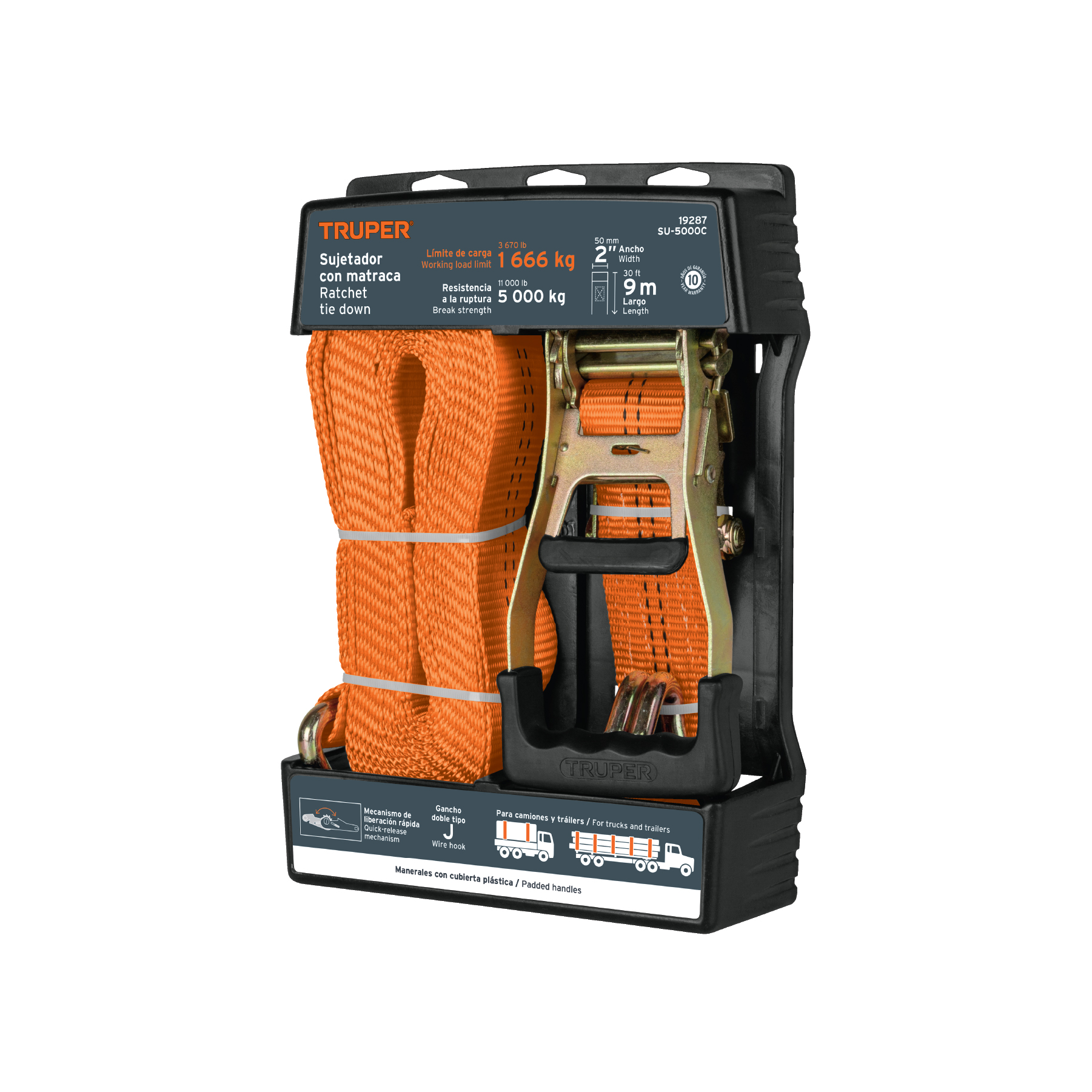 sujetador con matraca carga máxima 5000 kg, truper